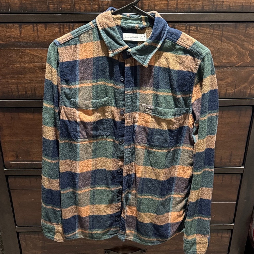 Abercrombie boys Plaid Flannel Shirt - Blue and Tan